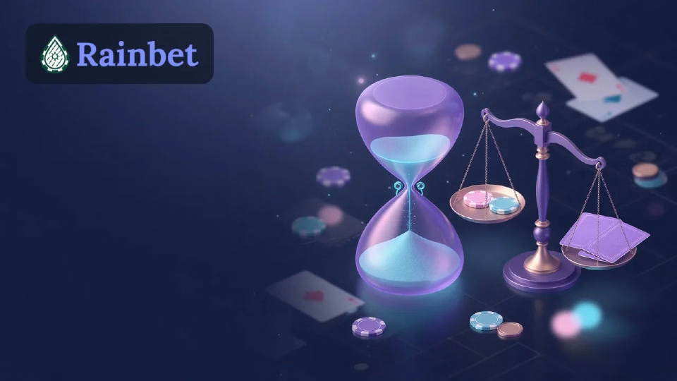Hourglass and a balanced scale beside a few casino chips